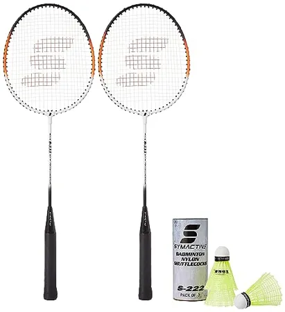 Amazon Brand Symactive Badminton Kit with 2 Racquets for Recreational Use and Nylon Shuttles S111