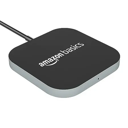 AmazonBasics Magnetic Wireless Charger 15W Max Fast Charging Square Pad Compatible with iPhone 13 13 Pro 13 Mini 13 ProMax 12 11 Samsung Galaxy S21 S20 Note 10 Edge Note 20Ultra S10 Silver