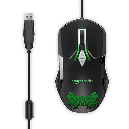 AmazonBasics Wired Gaming Mouse with Up to 6400 DPI RGB 4 Programmable Keys