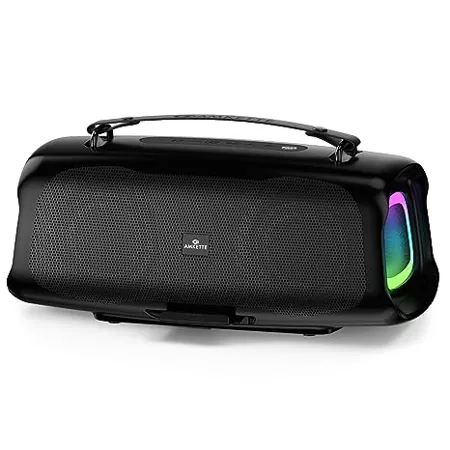 Amkette Boomer RGB Bluetooth Speaker with 30W Rich Sound Dedicated Bass Boost Mode 7 Hours Playback BT AUX USB SD Card Type C Charging Black 