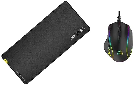 Ant Esports USB GM600 RGB Wired Programmable Gaming Mouse 6 DPI Sensitivity Level MP320C Control Gaming Mouse Pad XL Extended Large with Stitched Edges Waterproof Non Slip Base for Gaming