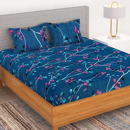 BEDSPUN 150 TC Microfiber 1 U Double Size Bed Sheet with 2 Pillow Covers 220 X 225 cm or 86 X 88 inch Dark Blue