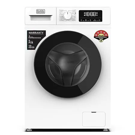 BLACK DECKER 8 0 Kg 5 Star Fully Automatic Front Loading Washing Machine 2023 Model BXWD01280IN White 1400 RPM In Built Heater Steam Wash BLDC Motor Drive 