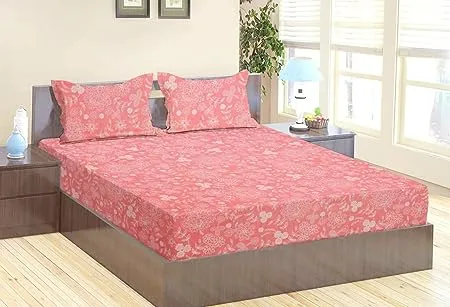 BSB HOME Barbie Edition Designer Printed 150 GSM Microfiber Double Bedsheet with 2 King Size Pillow Covers 230 x 240 cm or 7ft X 7ft Flower Pink 