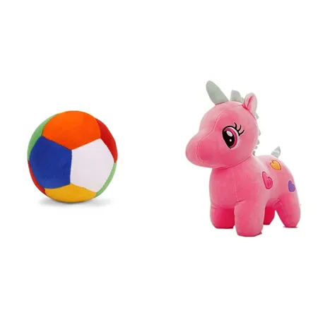 Babique Plush Soft Toy Cute Kids Animal Home Decor Boys Girls Baby 10 cm Rattle Ball Unicorn Teddy Bear Plush Soft Toy Cute Kids Birthday Animal Baby Boys Girls 25 cm Pink Set of 2 Toys 