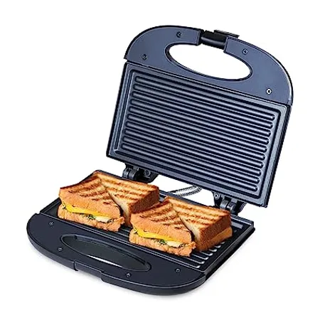 Bajaj SWX 4 Deluxe 800 Watt 2 Slice Grill Sandwich Maker Non Stick Coated Plates for Easy to Clean Upright Compact Storage Buckle Clips Lock 2 Yr Warranty by Bajaj Black Sandwich Toaster