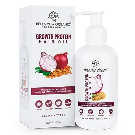 Bella Vita Organic Growth Protein Onion Unisex Hair Oil With Argan 16 Herbs Real Coffee Beans Promotes Hair Growth Anti Fall Control Greying 200ml