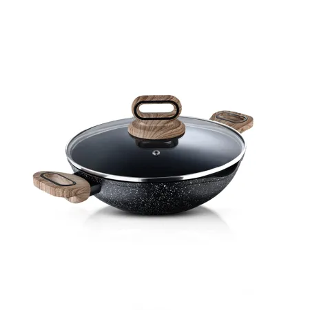 Bergner Ultimate Non Stick Kadai with Glass Lid 24 cm 2L Heatdot Technology Induction Base Food Safe Grey