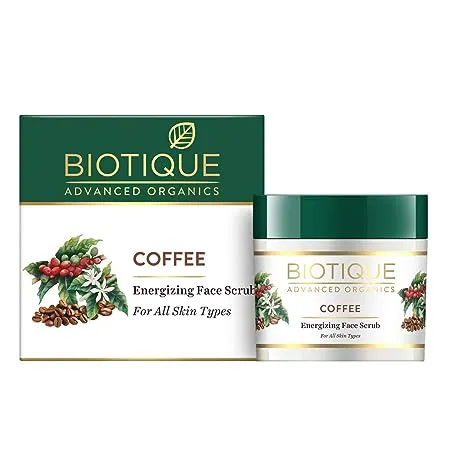 Biotique Coffee Energizing Face Scrub for All Skin Types 50 Gm Deep Exfoliation Removes Blackheads Whiteheads De Tan Paraben SLS Free