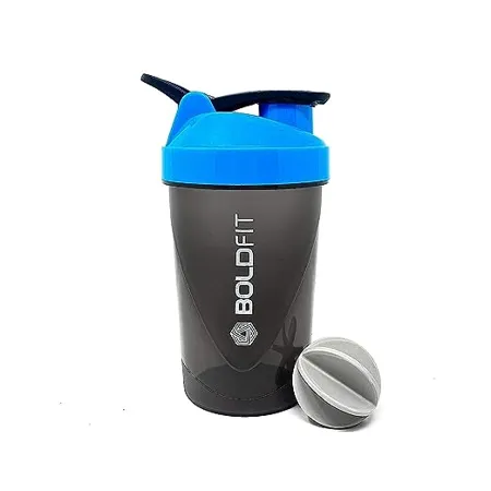 Boldfit Compact Gym Shaker Bottle Shaker Bottles for Protein Shake Bpa Free Material Plastic Blue And Grey 500ml Pack of 1 Bottle