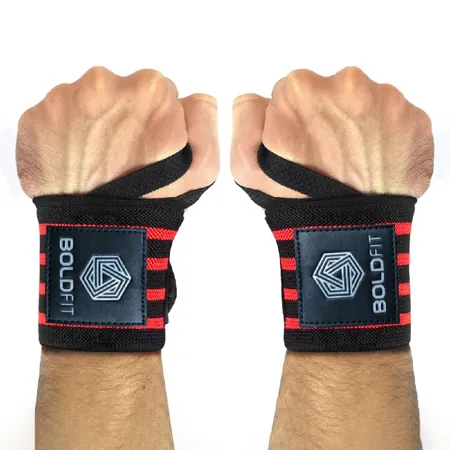 Boldfit Wrist Supporter for Gym Wrist Band for Men Gym Women with Thumb Loop Straps Wrist Wrap Gym Accessories for Men Hand Grip Wrist Support Sports Straps for Gym Weightlifting Red 