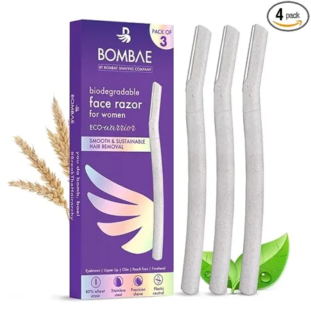 Bombae Reusable Biodegradable Face Eyebrow Razors for Women 3 Instant Glow Painless Hair Removal For Eyebrows Upper Lip Chin Peach Fuzz Forehead Unibrow Sideburns Dermaplaning tool Korean Skincare Safe For all Skin Types