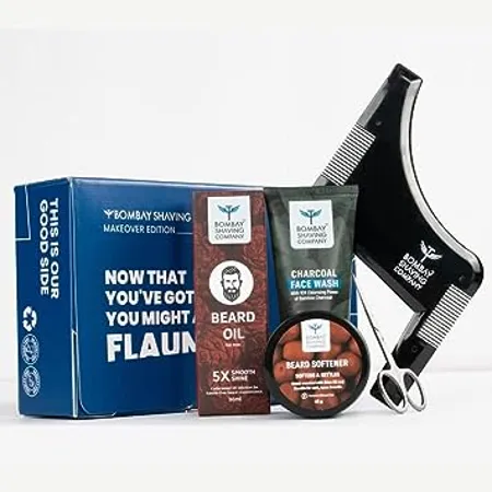 Bombay Shaving Company Grooming Gift Set for Men Beard Grooming Kit for Men Charcoal Face wash Beard Growth Oil Beard Softener Beard Brush Comb Scissors Gifts For Men