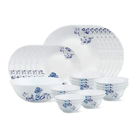 Borosil Fluted Cascade Opalware Dinner Set 25 Pieces White 