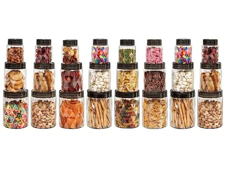 Cello Diamond Plastic Kitchen Storage Containers with Air Tight Lids 8pcs x 300ml Each 8pcs x 650ml Each 8pcs x 1200ml Each Set of 24 Pieces Clear