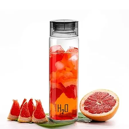 Cello H2O Glass Fridge Water Bottle with Plastic Cap 920ml Black Set of 1