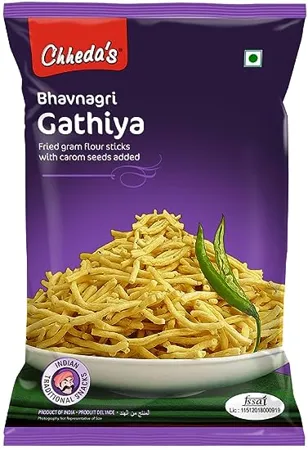 Chheda s Bhavnagri Gathiya Fried Gram Flour Sticks Carom Seeds 350 Gm Pack of 1