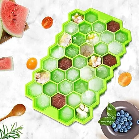 Clazkit Flexible Silicone Honeycomb 37 Cavity Ice Cube Tray for Freezer Moulds Small Cubes Whiskey Fridge Bar Soft Ice Cube Tray Pack of 1 Multicolor