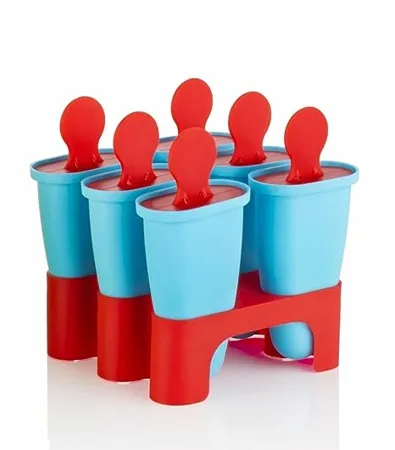 Clazkit Set of 6 Plastic Reusable Ice Pop Makers Homemade Popsicle Frozen Ice Cream Moulds Tray Kulfi Candy for Children Adults Multicolor