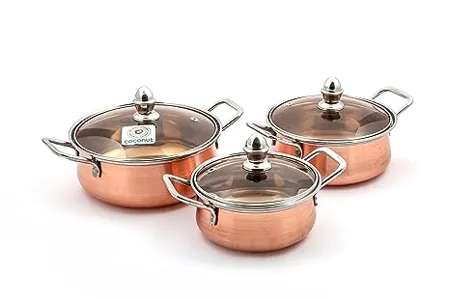 Coconut Minar Copper with Glass Lid Cookware Set Stainless Steel Copper 3 Piece 