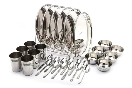 Coconut Stainless Steel Heavy Guage Mirror Finish Happy Dinner Set Dinnerware Serveware 30 Pc