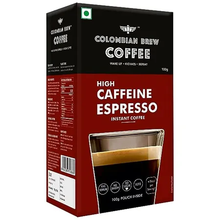 Colombian Brew High Caffeine Espresso Instant Coffee Powder Strong 100g