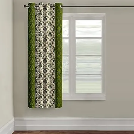 Cortina 1 Piece Damask Design Panel Eyelet Polyester Window 5 Feet Green