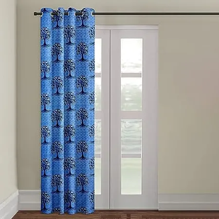 Cortina 1 Piece Floral Design Panel Eyelet Polyester Long Door 9 Feet Blue