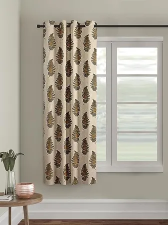 Cortina 1 Piece Leaf Design Panel Eyelet Polyester Long Door 9 Feet Brown