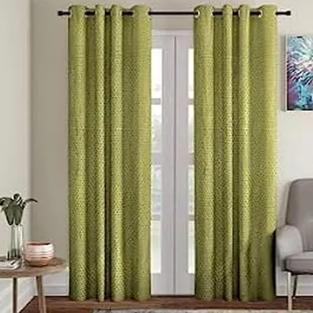 Cortina 2 Piece Polka Design Panel Eyelet Polyester Door Curtains 7 Feet Peach Green