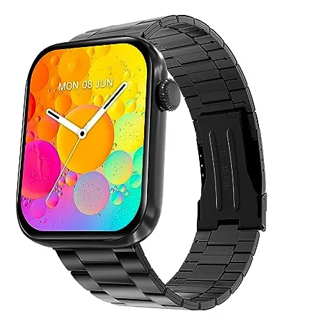 CrossBeats Stellr Newly launched Large 2 01 AMOLED Display 1000 NITS Bluetooth Calling Luxury High Resolution Smart watch for Men Women Health tracking Fast Charge 7 days Battery Steel Strap Black