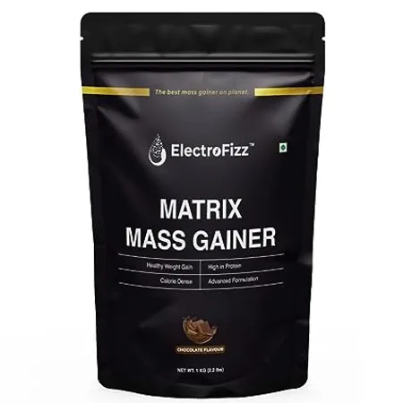 ElectroFizz Matrix Mass Gainer Weight Gainer with 25 Essential Vitamins Minerals 3gm Creatine 12gm Protein 69gm Carbs and 365 Calories 1kg 30 Servings Chocolate 
