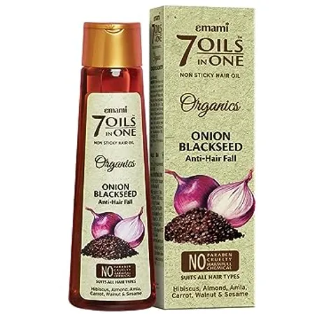 Emami 7 Oils In One Organics Onion Blackseed Hair Oil Anti Hair Fall Ultra Light Non Sticky Free From Parabens Sulphates Harmful Chemicals For Thick Strong Hair 200ml