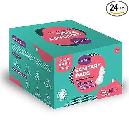 Evereve 100 pure U S Cotton Ultra Thin Sanitary Pads XL Size 24 Medium Flow Pads High Absorbency Rash free No Odour Dermatologically Tested Sanitary Napkin Cotton