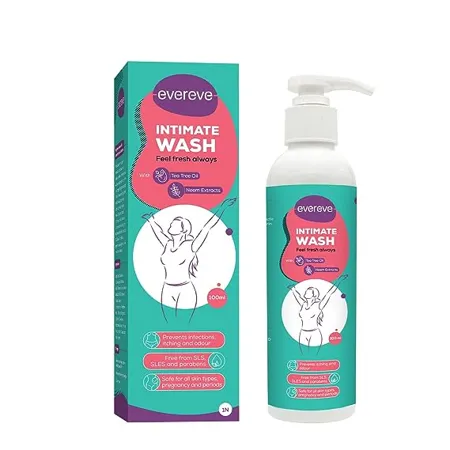 Evereve Intimate Wash for Women with Tea Tree Oil Neem Extract 100ml Anti bacterial wash prevents itching odour Maintains pH balance For all skin types safe during pregnancy periods 100ml