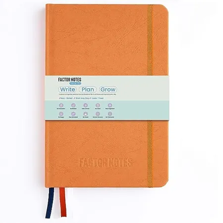 Factor Notes Life Planner 12 Months Undated Productivity Stickers Habit Tracker Hardbound Orange 