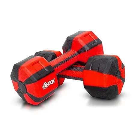 FitBox Sports Exclusive Blend Dumbbells 2kg Anti Slip Anti Rolling Dumbbells Set 1kg x 2 Black Red