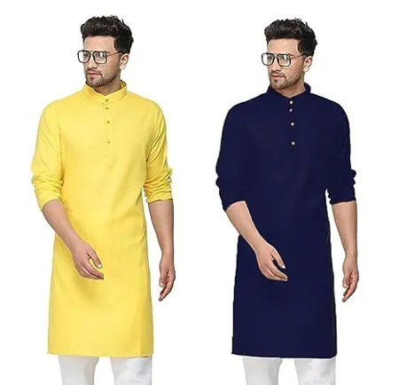 Fort Worth Cotton Traditional Men s Kurta Shirt Pack of 2 Ethnic Indian Wear