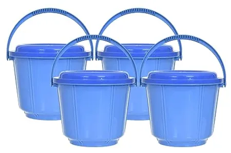 Fun Homes Small Multiuses Plastic Kitchen Pantry Storage Container Bucket with Handle Lid 5 LTR Pack of 4 Blue 47FH01235 Standard