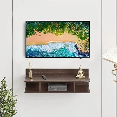 Furniture Cafe Wooden TV Cabinet Wall Shelves Set Top Box Stand TV Stand Wall Shelf for Living Room Stylish Hanging Rack Organizer Home Decor Furniture Colour Brown 