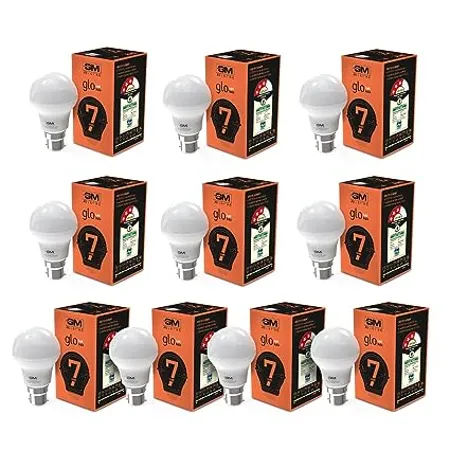 GM GLO 7 Watt LED Bulb B22 100 Lumens Per Watt 6500K White Cool Day Light Pack of 10 