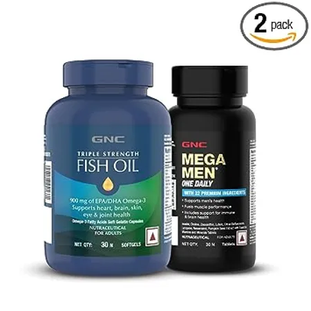 GNC Triple Strength Fish Oil 30 Softgels GNC Mega Men One Daily 30 Tablets Multivitamin for Men Combo