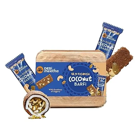 GO DESi DESi Meetha Kaju Kishmish Coconut Barfi 300 Grams 25 Individually Wrapped Barfis Dry Fruits Sweet Cashew Nuts Raisin bar Sweets Indian Mithai