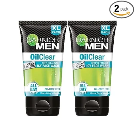 Garnier Men Face Wash Balances Oil Level in Skin OilClear Clay D Tox 2 x 150g pack of 2 