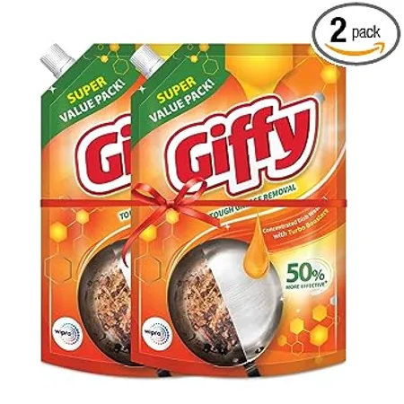 Giffy Turbo Boosters Dishwash Liquid Gel 900ml Pack of 2 Refill Pack 50 More Effective Tough Grease Removal Utensils Cleaning Dish Wash Liquid Super Saver Offer