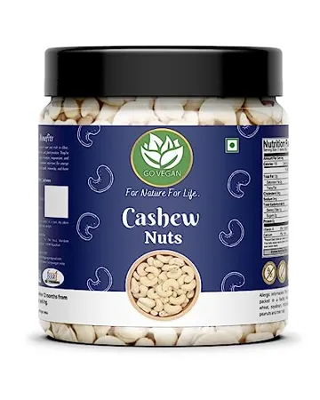 Go Vegan Raw Cashew W320 Grade 500g kaju Premium Whole Cashews Whole Crunchy Cashews Jar Pack