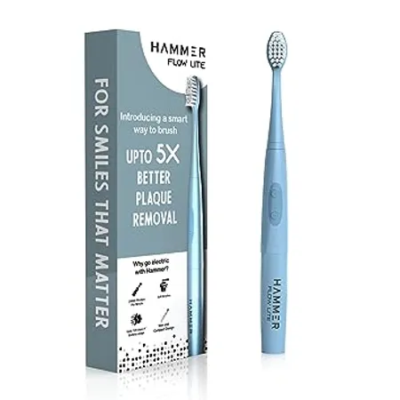 HAMMER Flow Lite Electric Toothbrush for Adults with 120 Days Battery Backup Water resistant Super Soft Bristles Blue 