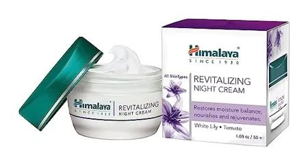 Himalaya Revitalizing Night Cream with white lily Renews repairs hydrates skin overnight rich in AHA Anti oxidants Derma tested Paraben Free Suitable for Dry to combination skin 50g