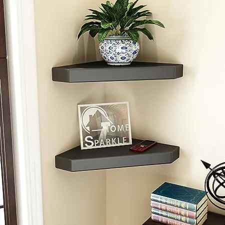 Home Sparkle Set of 2 Corner Wall Shelves Engineered Wood Black 