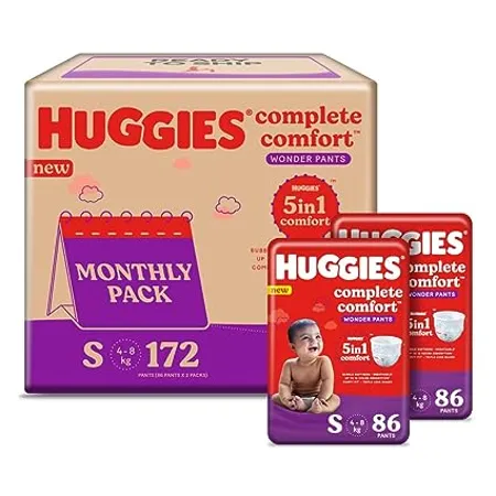 Huggies Complete Comfort Wonder Pants Small S Size Baby Diaper Pants Combo Pack of 2 86 count Per Pack 172 count with 5 in 1 Comfort